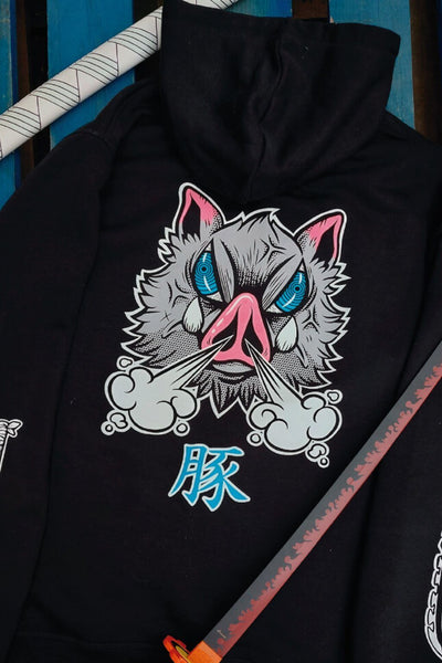 Brave Pig anime hoodie detail - Nakama Clothing