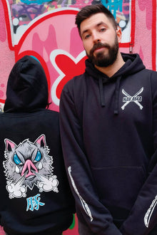 Model wearing Brave Pig anime hoodie - Nakama Clothing
