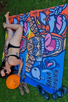 Model using Crazy Beach anime towel - Nakama Clothing