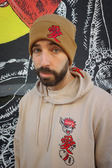Model wearing Demon Sand anime beanie - Nakama Clothing