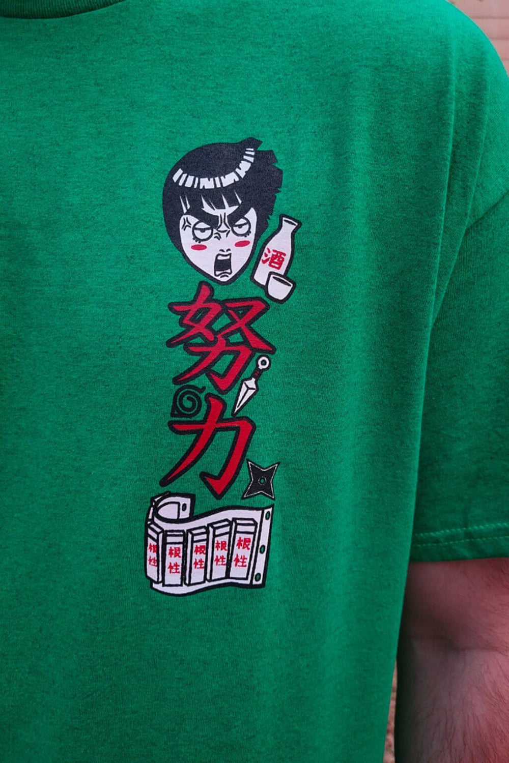 Model wearing Drunk Killer anime t-shirt - Nakama Clothing
