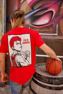 Red Genius anime t-shirt detail - Nakama Clothing