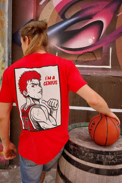 Red Genius anime t-shirt detail - Nakama Clothing