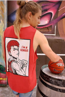 Red Genius anime tank top detail - Nakama Clothing