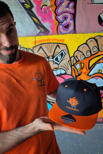 Model wearing Sparkling Power anime cap - Nakama Clothing